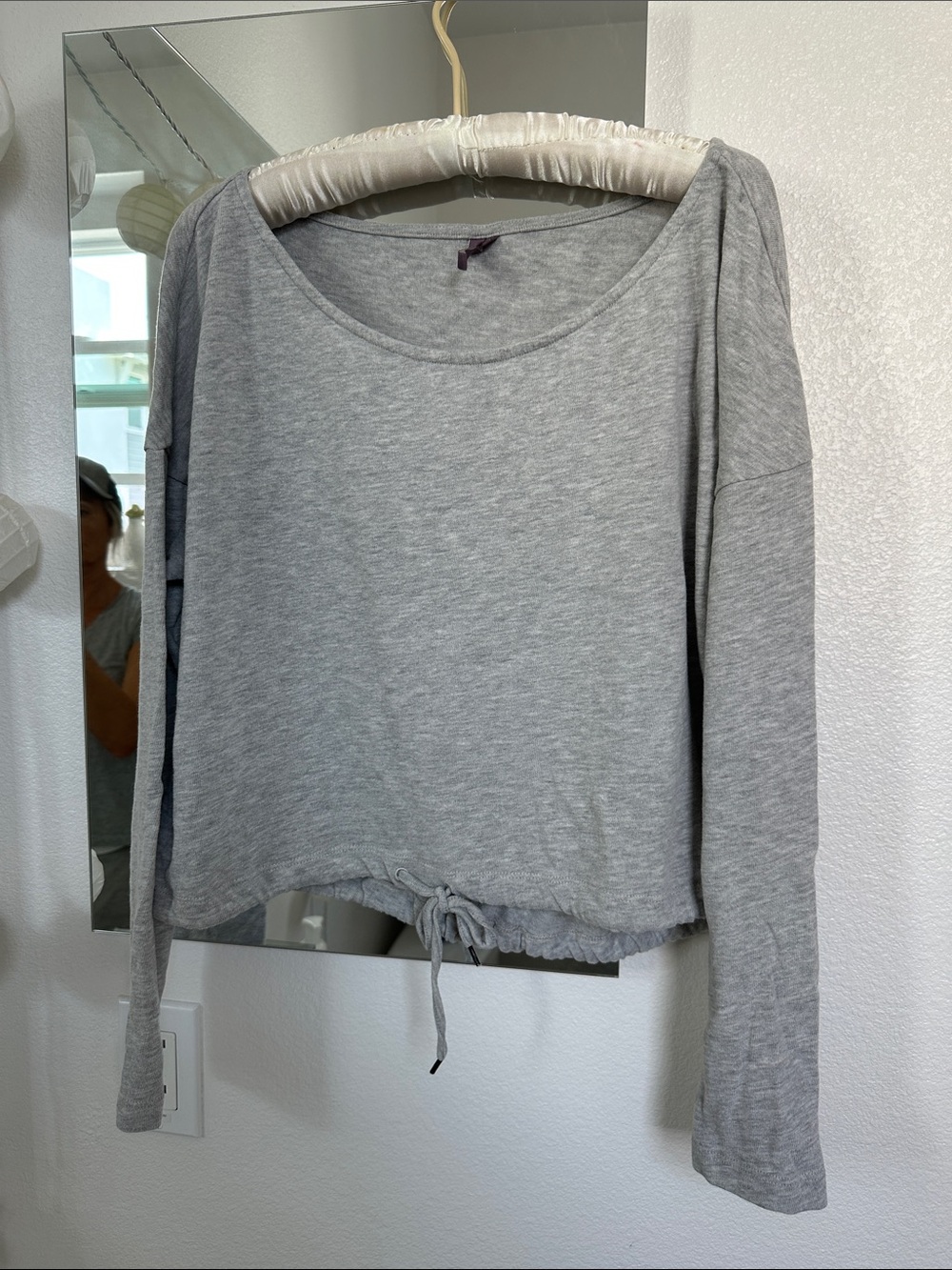 Sweaty Betty Light Gray Long-Sleeve Drawstring Top